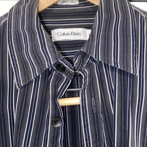 Men’s Dress Shirt - Calvin Klein - Small, Grey w Blue & White Stripes